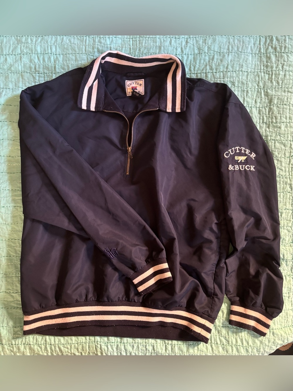 Cutter & Buck XL Navy Half-Zip Bomber Jacket with White Stripe Trim
